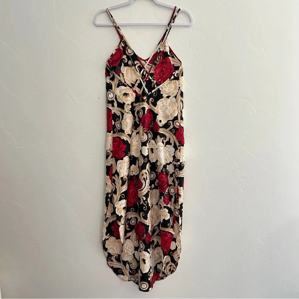 Vintage LA Intimates Rose Satin Slip Nightgown Dark Floral Size Small Old Money - Picture 2 of 14